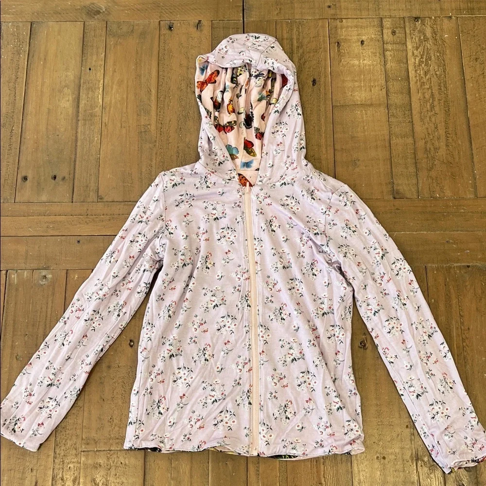 Posh peanut bamboo floral butterfly reversible hoodie sweatshirt size 3-4 - Picture 6 of 9